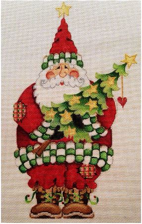 click here to view larger image of Santa w/Patches Holding Christmas Tree (hand painted canvases)