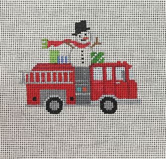 click here to view larger image of Snowman on Firetruck (hand painted canvases)