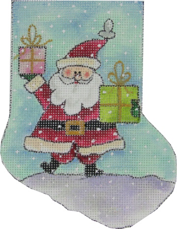 click here to view larger image of Mini Sock - Santa w/Presents (hand painted canvases)