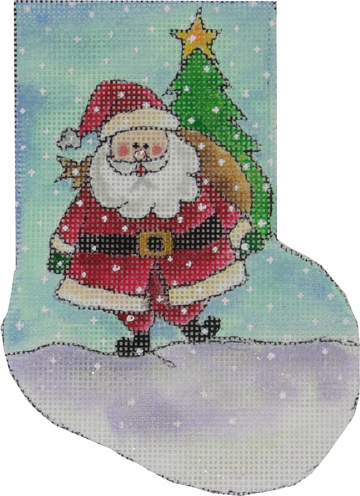 click here to view larger image of Mini Sock - Santa w/Tree (hand painted canvases)