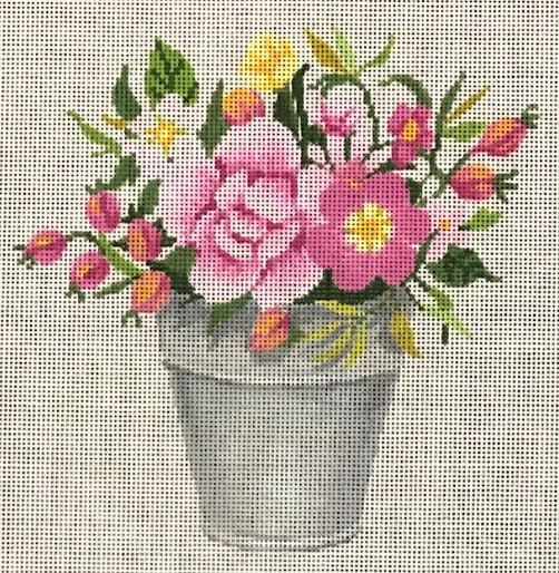 click here to view larger image of Pink Flowers in Pail (hand painted canvases)