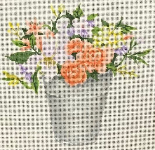 click here to view larger image of Peach Flowers in Pail (hand painted canvases)