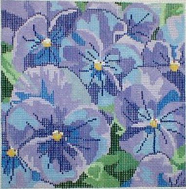 click here to view larger image of Small True Blue Pansies (hand painted canvases)