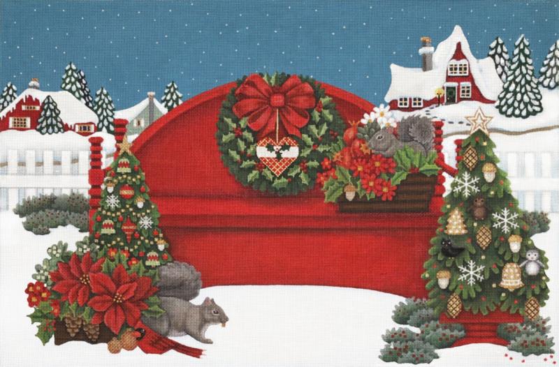 click here to view larger image of Christmas Bench (hand painted canvases)