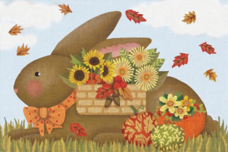 click here to view larger image of Autumn Basket Bunny (hand painted canvases)