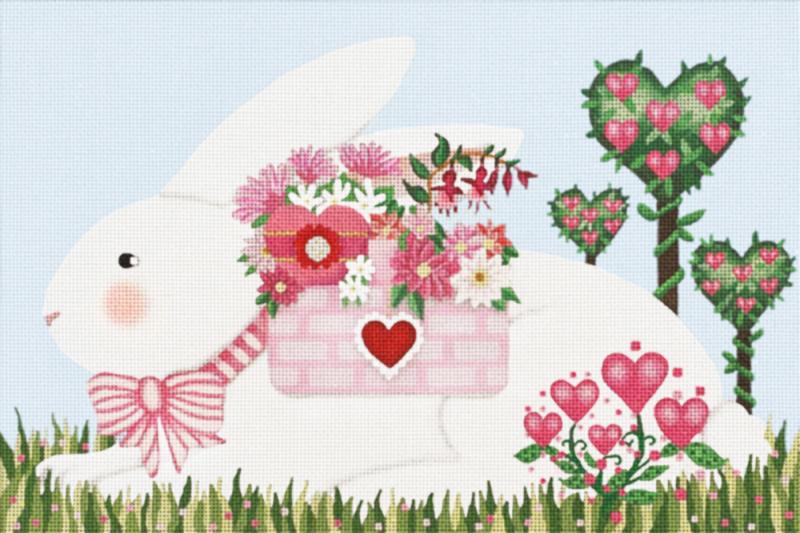 click here to view larger image of Valentine Basket Bunny (hand painted canvases)