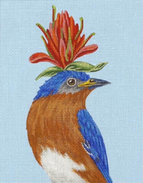 click here to view larger image of Benson - Bluebird w/Red Flower (hand painted canvases)
