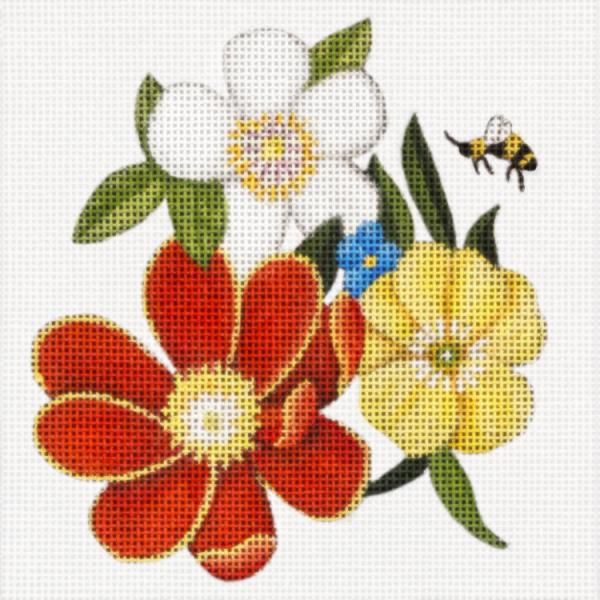 click here to view larger image of Flowers and Bee (hand painted canvases)