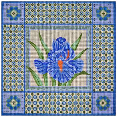 click here to view larger image of Blue Iris on Sage Green Borders (hand painted canvases)