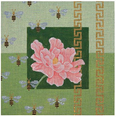 click here to view larger image of Peach Peony and Bees (hand painted canvases)