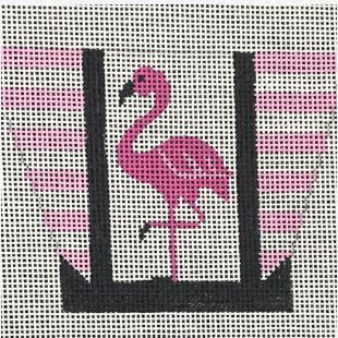 click here to view larger image of Tote Bag - Flamingo 2/Pink Stripes (hand painted canvases)