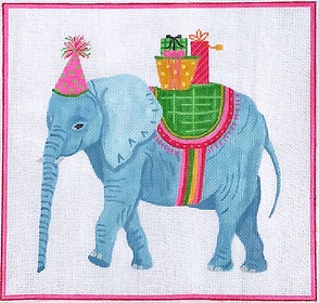 click here to view larger image of Party Animal - Elephant w/Gifts and Party Hat (hand painted canvases 2)