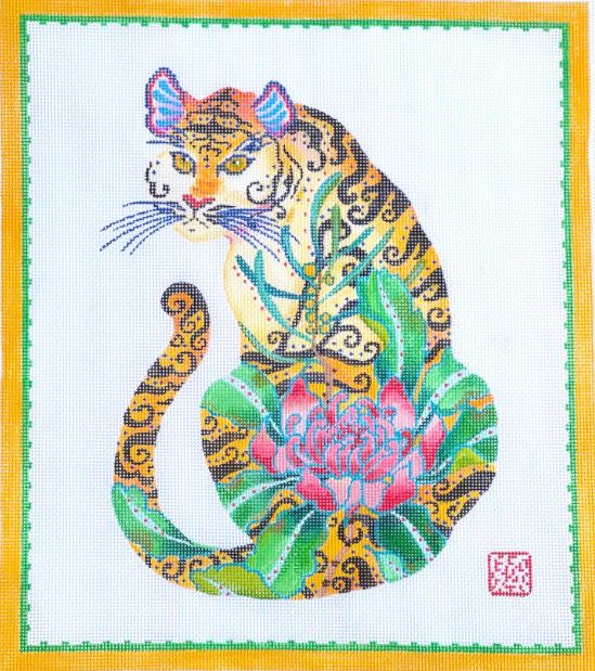 click here to view larger image of Decorative Tiger w/Pink Peony (hand painted canvases 2)
