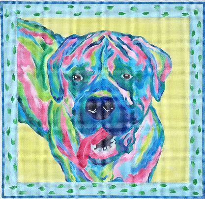 click here to view larger image of Boxer - Multi on Citron (hand painted canvases 2)