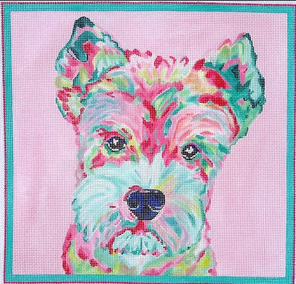 click here to view larger image of Mini Schnauzer - Multi on Soft Pink (hand painted canvases 2)