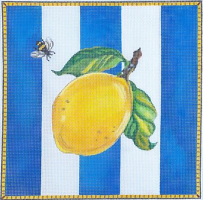 click here to view larger image of Lemon and Bee on Blue Stripes (hand painted canvases 2)