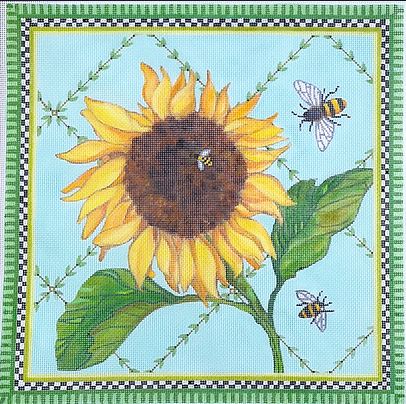click here to view larger image of Sunflower and Bees on Vine Lattice (hand painted canvases 2)