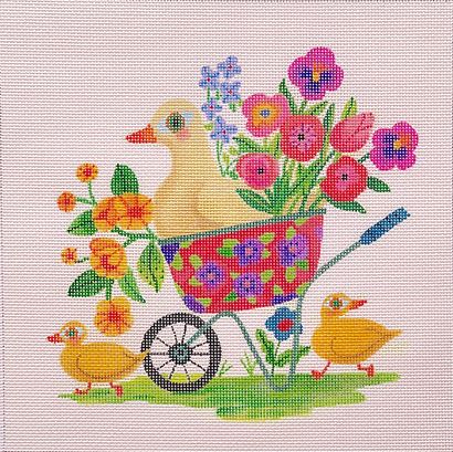 click here to view larger image of Spring Wheelbarrow w/Ducks and Flowers (hand painted canvases 2)