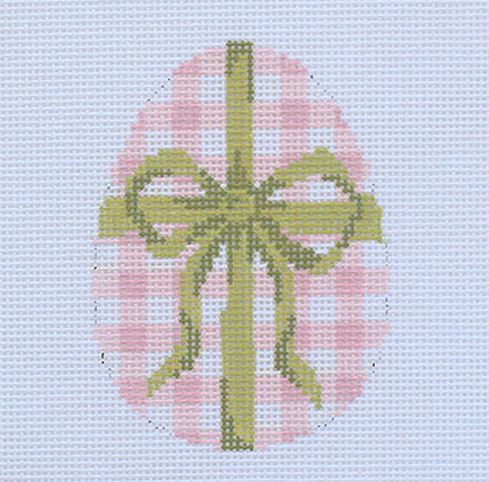 click here to view larger image of Eggs - Pink Checks w/Green Bow (hand painted canvases)