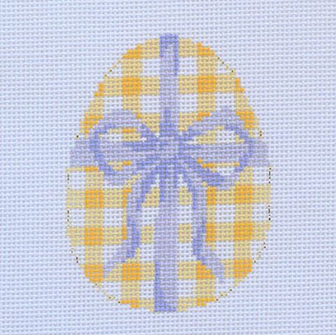 click here to view larger image of Eggs - Yellow Checks w/Purple Bow (hand painted canvases)