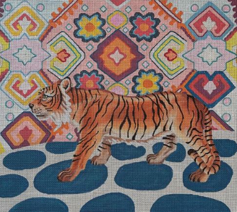 click here to view larger image of Tiger w/Whimsy Background (hand painted canvases)