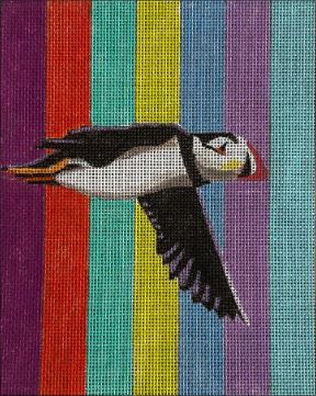 click here to view larger image of Tuttle Bag Insert - Puffin on Stripes (hand painted canvases)
