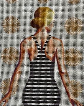 click here to view larger image of Tuttle Bag Insert - Lady in Stripes (hand painted canvases)