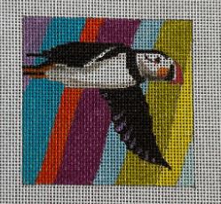 click here to view larger image of Puffin on Stripes (hand painted canvases)