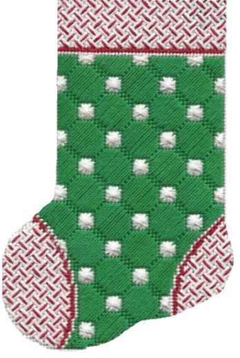 click here to view larger image of Green/White Dots Stocking (hand painted canvases)