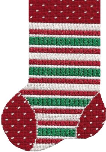 click here to view larger image of Red/White/Green Stripes Stocking (hand painted canvases)