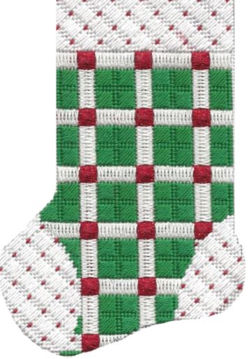 click here to view larger image of Green/White/Red Check Stocking (hand painted canvases)
