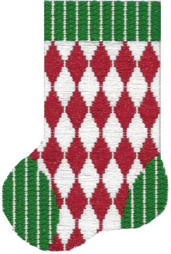 click here to view larger image of Red/White Diamond Stocking (hand painted canvases)