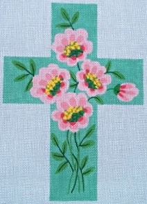 click here to view larger image of Cross - Pink Roses on Mint (hand painted canvases)
