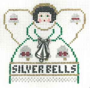click here to view larger image of Mini Angel - Silver Bells w/charms (hand painted canvases)