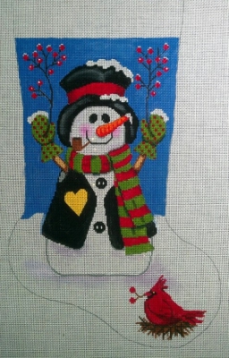 click here to view larger image of Woodland Snowman Stocking (small) (hand painted canvases)