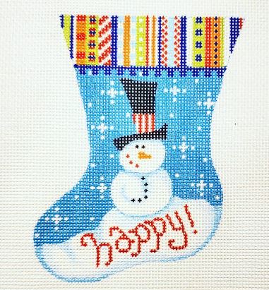 click here to view larger image of Happy Snowman Stocking (hand painted canvases)