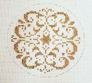 click here to view larger image of Gold/White Doily Round (hand painted canvases)