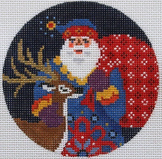 click here to view larger image of Jacobean Santa w/Deer Ornament (hand painted canvases)
