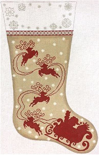 click here to view larger image of Santa and Sleigh Silhouette Stocking (hand painted canvases)