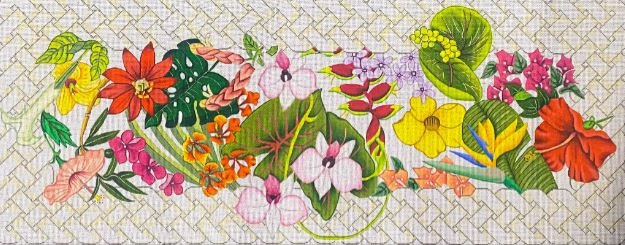 click here to view larger image of Floral Lattice Bench Cover   (hand painted canvases)