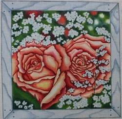 click here to view larger image of Roses w/Babys Breath (hand painted canvases)