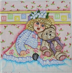 click here to view larger image of Doll w/Teddy Bear (hand painted canvases)