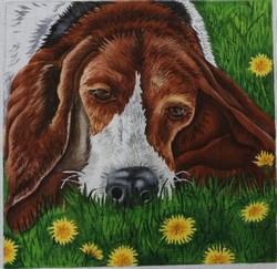 click here to view larger image of Basset w/Yellow Flowers (hand painted canvases)