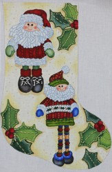 click here to view larger image of Yellow Stocking w/Santa/Elf (hand painted canvases)