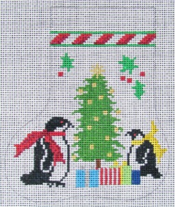 click here to view larger image of Penguins Christmas Mini Sock (hand painted canvases)