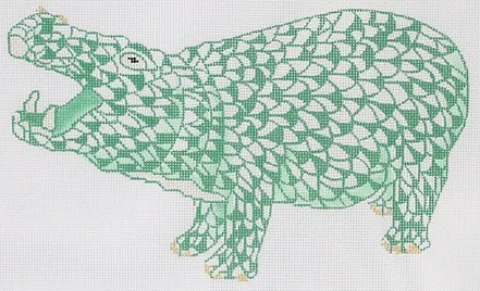 click here to view larger image of Herend Inspired Fishnet Hippo Emerald/Gold (hand painted canvases 2)