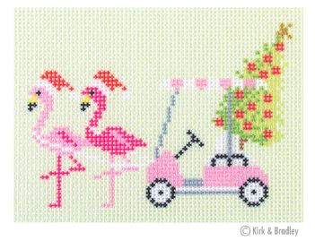 click here to view larger image of Palm Beach Christmas - Golf Cart w/Flamingos (printed canvas)