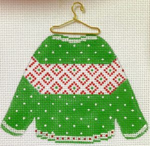 click here to view larger image of Sweater - Green Dotted w/Stitch Guide (hand painted canvases)