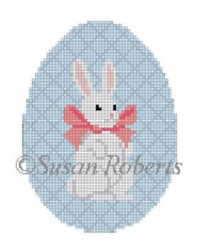 click here to view larger image of White Rabbit w/Bow 4" Egg (hand painted canvases)