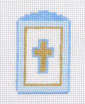 click here to view larger image of Mini Cross Bookmark Blue w/Ribbon (hand painted canvases)